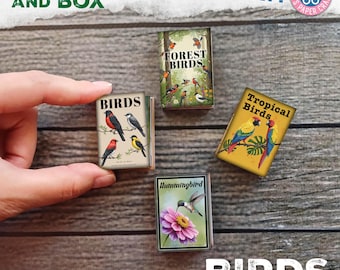 Mini Books Box, Book, Miniature Birds Book, Birds Illustration, Shabby, Storage, Junk Journal, Printable, Gift, Digital Download Box