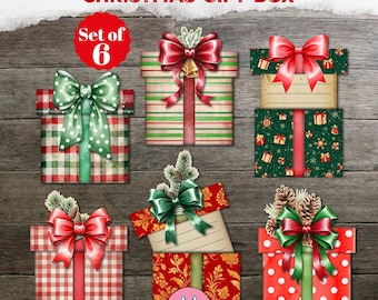Weihnachten, Geschenk Box, Tickets, versteckte Notiz, Junk Journal, Tags, digitaler Download, Ornament, Kartenhalter, Karten, Printable, Postkarten