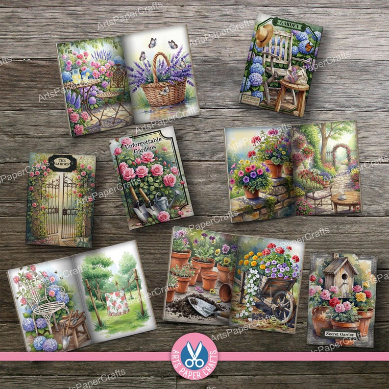 Secret Garden, Mini Books, Printable Book, Miniature, Junk Journal, Flowers, Digital Download, Ornament, Gift, Floral, Book Box, Craft Kit image 3