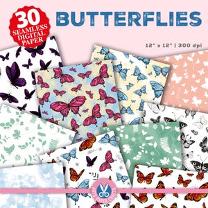 Papel digital sem costura de borboletas - Fundo de borboletas - Papéis de scrapbook de borboletas - Papéis de festa de borboletas - Download instantâneo