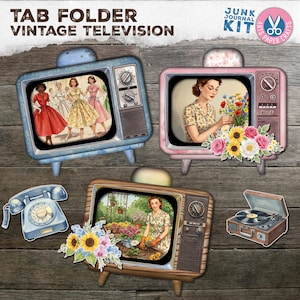Tasche per carte, Cartella con linguetta, Kit per diario tascabile Shabby Tv, Vintage, Regalo, Tagli floreali, Download digitale, Viaggio, Etichette caricate, Carta, Retro