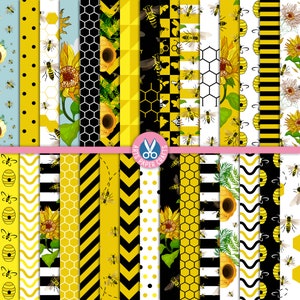 Papier numérique sans couture abeille, fond d'abeille, papiers de scrapbooking abeilles, papiers de fête miel abeilles, téléchargement immédiat, journal indésirable