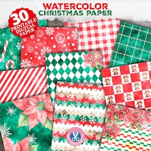 Christmas Junk Journal Kit, Christmas Scrappy Papers, Filler Papers, Stripes, Gift, Watercolor Paper, Christmas Pattern, Holiday, Printable