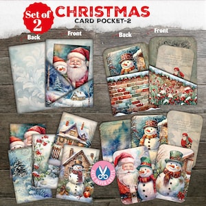 Christmas Pockets, Cards, Junk Journal Kit, Printable, Digital Paper, Vintage Pocket, Junk Journal Supply, Ephemera, Gift Card Holder