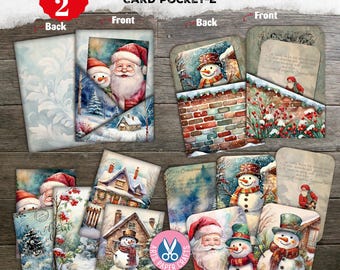Christmas Pockets, Cards, Junk Journal Kit, Printable, Digital Paper, Vintage Pocket, Junk Journal Supply, Ephemera, Gift Card Holder