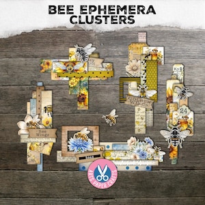 Conjuntos de efímeras de abejas, kit imprimible, diario basura, recortes delicados, adorno, regalo, flor, descarga digital, etiquetas, abeja, palabras, tarjetas