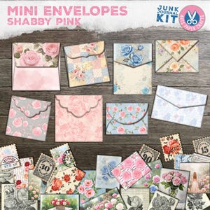 Floral, Diario basura, Mini sobres, Flores, Rosa desgastado, Azul, Letras, Adornos, Inserto, Descarga digital, Neutro, Imprimible