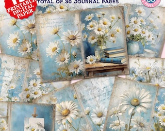 Daisies Junk Journal Pages, Decoupage Papers, Scrapbook, Printable, Daisy Days, Flowers Cottage, Digital Download, Cottage Garden, Spring