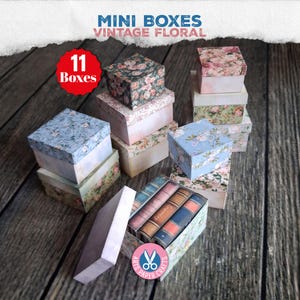 Pudełko w stylu vintage z motywem kwiatowym, książka, ozdoba, styl vintage, miniatura, dziennik staroci, pudełka, do druku, zestaw do rękodzieła, do pobrania w wersji cyfrowej, prezent, z pokrywką