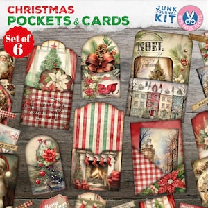 Christmas Pockets And Cards, Christmas Junk Journal Kit, Printable, Loaded Christmas Tags, Junk Journal Supply, Folio, Gift, December Daily