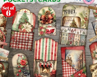 Christmas Pockets And Cards, Christmas Junk Journal Kit, Printable, Loaded Christmas Tags, Junk Journal Supply, Folio, Gift, December Daily