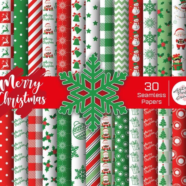 Merry Christmas 30 Digital Paper - Winter Holiday Scrapbook Papers - Snowflake Wallpaper - Christmas Tree Background - Instand Download