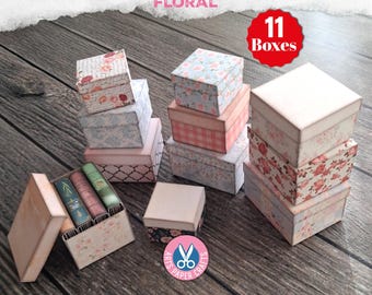 Mini caja floral, libro, adorno, estilo shabby chic, miniatura, diario de recortes, cajas, imprimible, kit de manualidades, descarga digital, regalo, con tapa, vintage