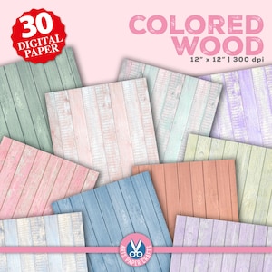 Colored Wood 30 Digital Papers - Sfondo in legno colorato - Texture in legno - Download immediato - Carta per album in legno - Sfondo in legno