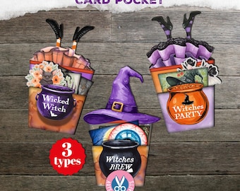 Witch, Card Pocket, Loaded Tags, Halloween Junk Journal Kit, Gift Idea, Printable, Digital Download, Pocket Tags, Spooky, Whimsical Witchery