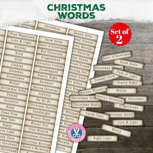 Diario di Natale, Parole di Natale, Etichette di Natale, Vintage, Babbo Natale, Etichette, Tagli elaborati, Frasi, Materiale effimero, Stampabile, Download digitale, Regalo
