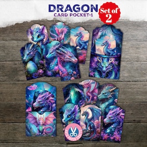 Kit de diario de basura de dragón, bebé dragón, bolsillo para tarjetas de dragón, efímera, vintage, azul, descarga digital, imprimible, dragones, desgastado, ATC, mágico