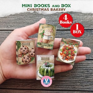 Minilibros de repostería navideña, libro imprimible, miniatura, diario de recortes, delicioso, descarga digital, adorno, regalo, caja de libros, kit de manualidades, pastel