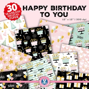 Alles Gute zum Geburtstag nahtlose digitale Papier Sets - alles Gute zum Geburtstag Thema Party - rosa schwarz Gold - Scrapbooking nahtlose Papier - sofortiger Download