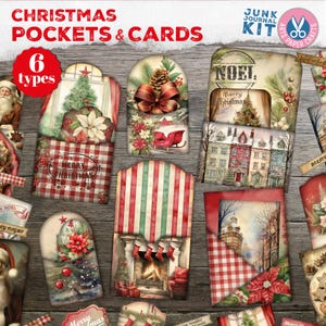 Weihnachtstaschen und Karten - Weihnachten Junk Journal Printables - Digitales Papier Weihnachten - Vintage Tasche - Junk Journal Versorgung - Folio