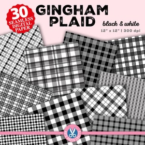Gingham Plaid Digital Papers - Gingham Plaid Background - Black Gingham Plaid Seamless Pattern - Instant Download - Plaid Scrapbook Paper