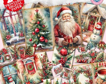 Christmas Junk Journal Kit, Merry Christmas Junk Journal Pages, Santa, Winter, Printable, Ephemera Pack, Card, Santa, Digital Kit, Gift Tags