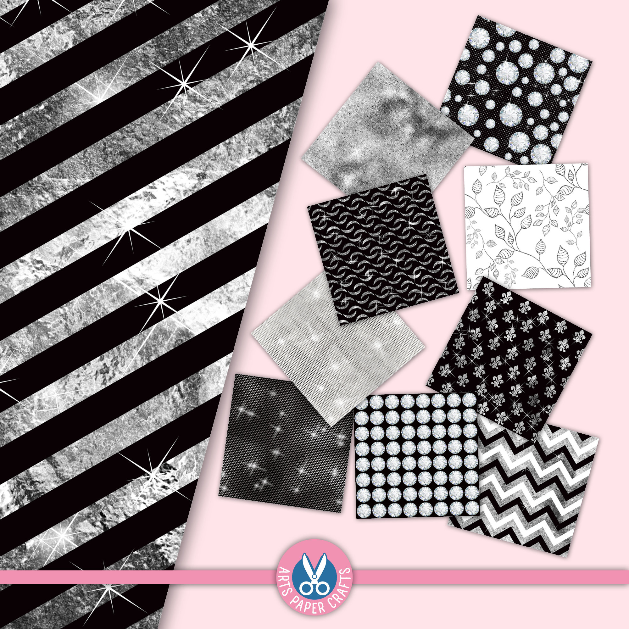 Glam Black Digital Papers, Glitter Diamond Background, Seamless Pattern ...