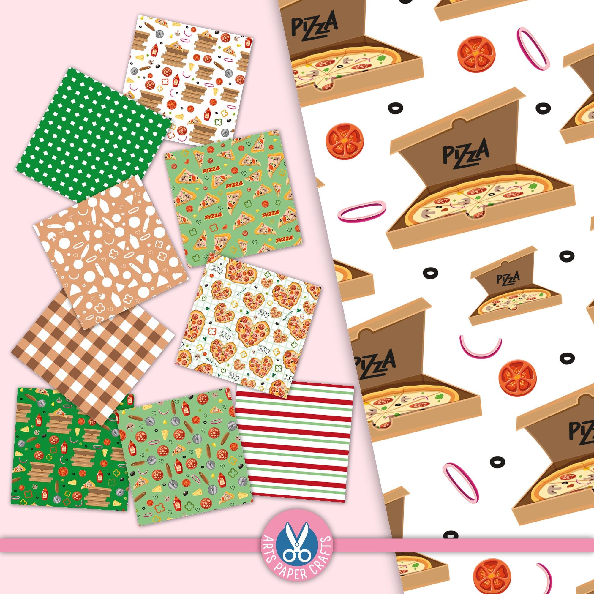Pizza Digital Papers, Pizza Party Background, Fast Food Seamless ...
