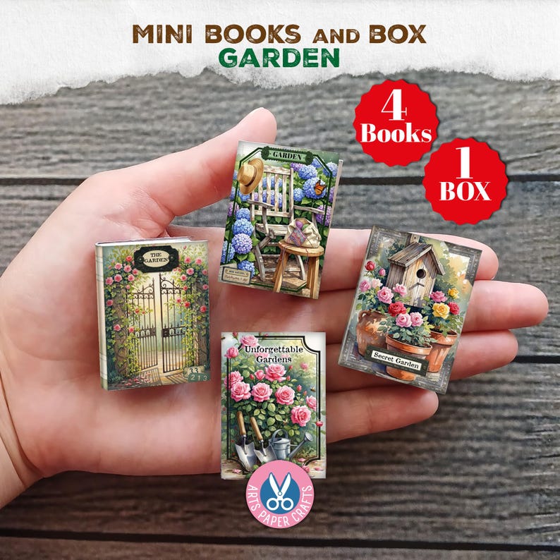 Secret Garden, Mini Books, Printable Book, Miniature, Junk Journal, Flowers, Digital Download, Ornament, Gift, Floral, Book Box, Craft Kit image 1