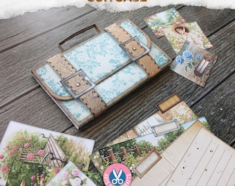 Koffertabmap, zaklabels, armoedig schrift, junkjournaal, kortstondige, vintage, digitale kit, neutraal blauw, invoegen, afdrukbaar, download