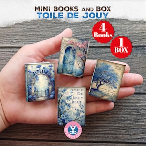 Toile De Jouy, Mini Books, Printable Book, Miniature, Junk Journal, Blue, Digital Download, Ornament, Gift, Printable, Book Box, Craft Kit