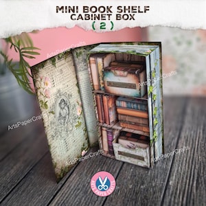 Boekenplank, doos, boekenkast, junkjournaalkit, rozen, miniatuur, geheime kast, afdrukbare ambachtelijke kit, digitale download, miniboekendoos, cadeau