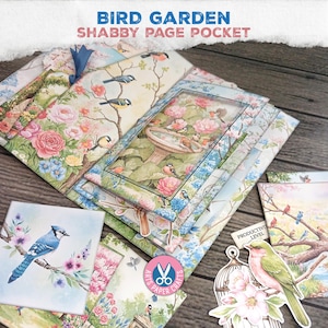 Journal du jardin des oiseaux, pochette de page minable, décorations de journal, superposition, rose, chic, imprimable, scrapbooking, kit numérique, dossier à onglets à télécharger