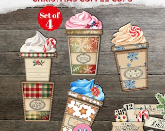 Weihnachtskaffeetassen, Tickets, Wörter, versteckte Notiz, Junk Journal, Tags, digitaler Download, Ornament, Geschenkkartenhalter, Karten, printable