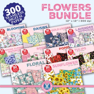Blumen Digital Papiere Bundle - Gänseblümchen Hintergrund - Rosen Muster - Floral Scrapbook Papier - Rosen Sonnenblume Lavendel Mohn