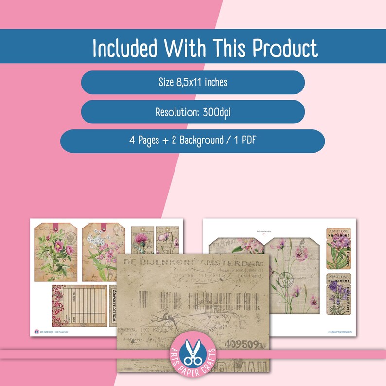 Pocket Tags - Junk Journal Kit - Shabby Floral Folio Pocket - Wild ...