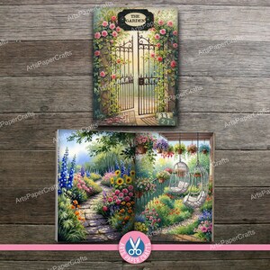 Secret Garden, Mini Books, Printable Book, Miniature, Junk Journal, Flowers, Digital Download, Ornament, Gift, Floral, Book Box, Craft Kit image 5