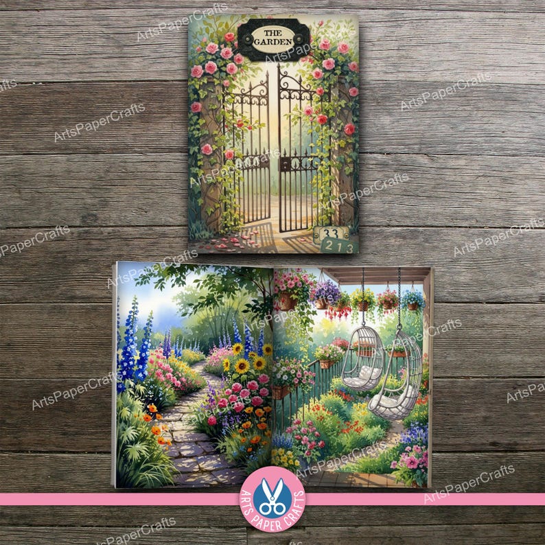 Secret Garden, Mini Books, Printable Book, Miniature, Junk Journal, Flowers, Digital Download, Ornament, Gift, Floral, Book Box, Craft Kit image 5