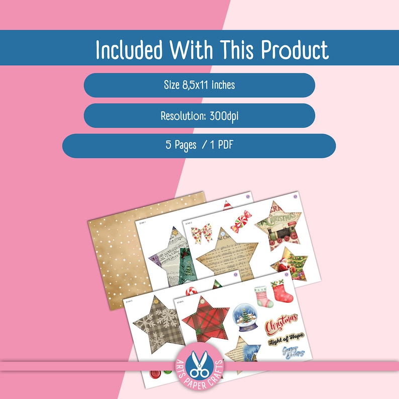 Etichette a forma di stella di Natale, kit per diario natalizio, stampabili, etichette natalizie cariche, download digitale, regalo, Natale vintage, download immagine 6