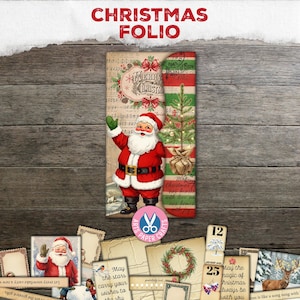 Julfolie, vikbar folie, skräpjournalkit, efemera, mapp, journaldekorationer, utskrivbar, instick, vintage, nedladdning, digitalt kit, present