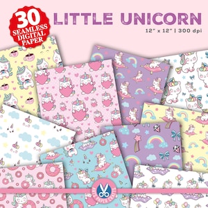 Zestaw papierów cyfrowych Little Unicorn - Tło jednorożca - Wzór bezszwowy Little Unicorn - Natychmiastowe pobranie - Album ze zdjęciami Unicorn Rainbow
