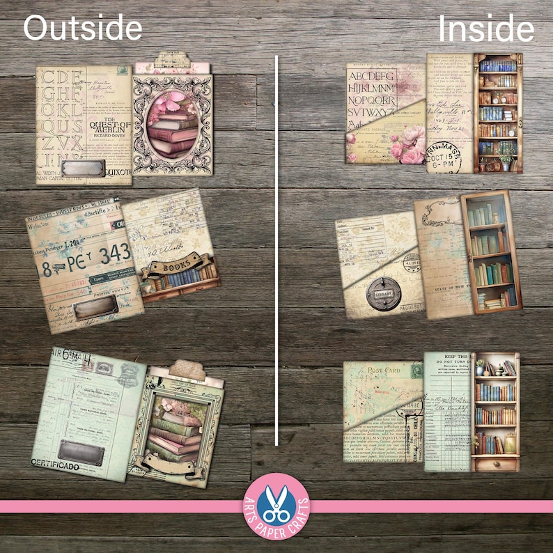 Junk Journal, Library Card Pockets, Tab Folder, Shabby Library Card ...