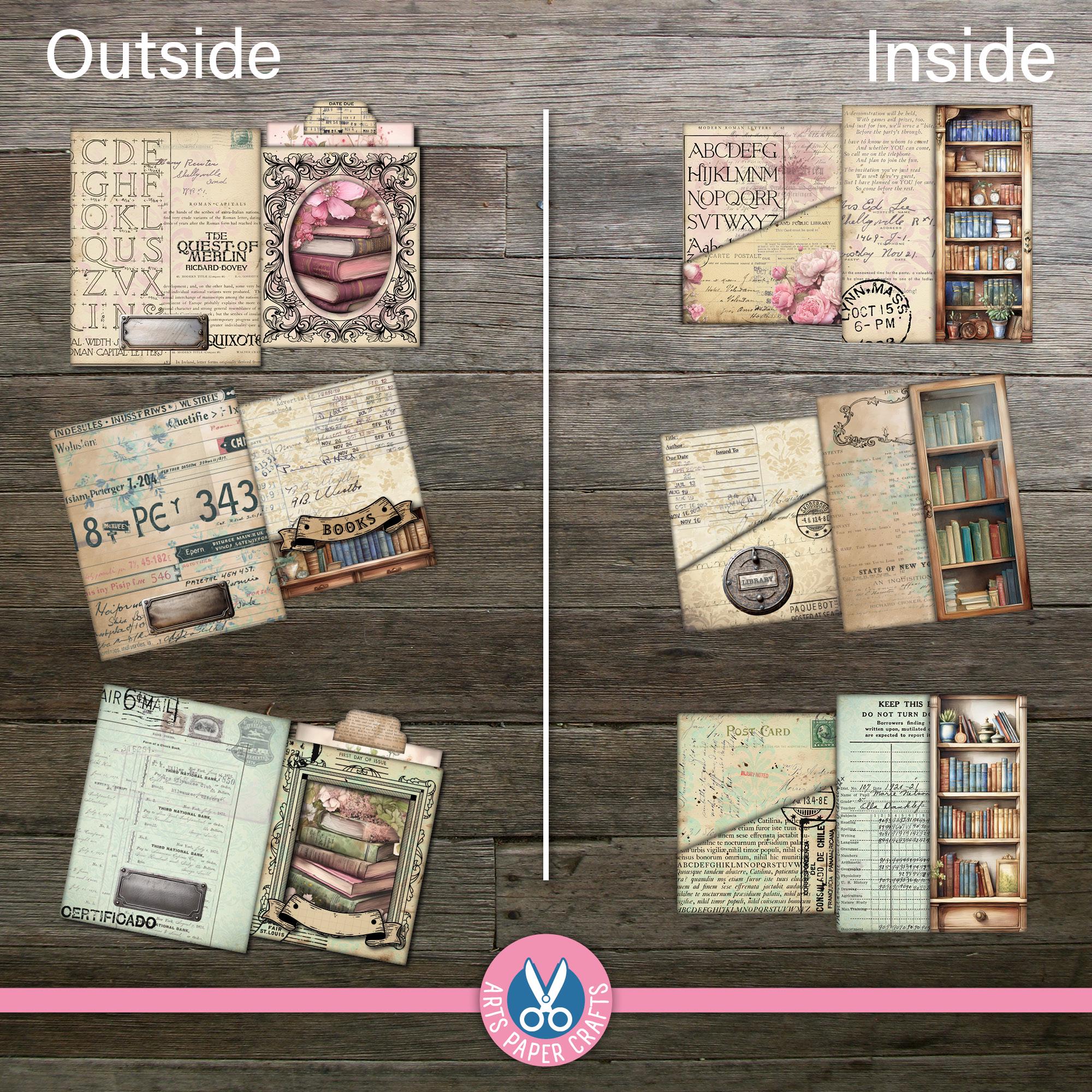 Junk Journal, Library Card Pockets, Tab Folder, Shabby Library Card ...