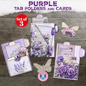 Purple, Tab Folders, Butterfly, Purple Roses, Junk Journal, Vintage, Folder, Pockets, Ephemera, Tickets, Lavender, Digital Kit, Printable