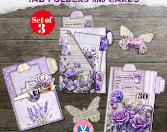 Purple, Tab Folders, Butterfly, Purple Roses, Junk Journal, Vintage, Folder, Pockets, Ephemera, Tickets, Lavender, Digital Kit, Printable
