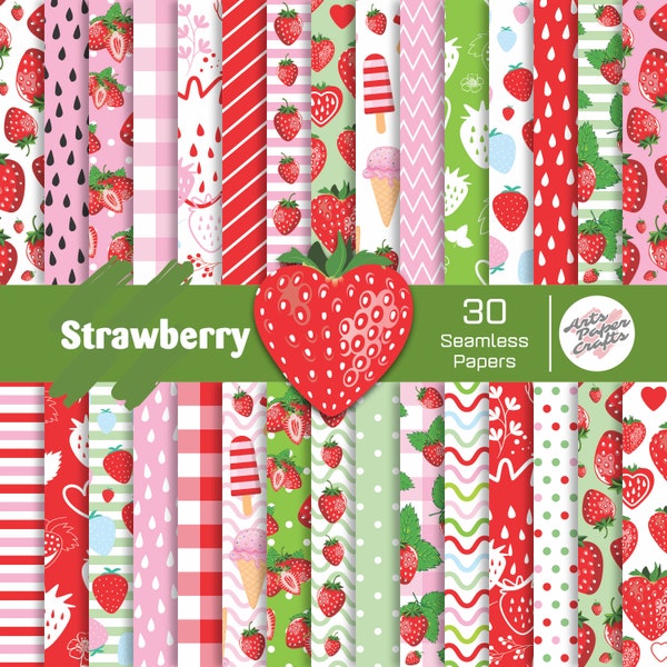 Strawberry Seamless Digital Paper Sets - Strawberry Theme Party - Yellow Blue - Strawberry Scrapbook - Instant Download - Seamless Pattern