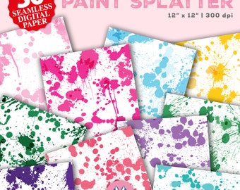 30 Paint Splatter Digital Papers - Splatter Seamless Pattern - Splash Digital Paper - Color Paint Splatter - Commercial Use
