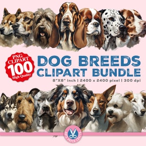 100 Classic Watercolor Dog Pngs - Watercolor Pet Clipart Bundle, Watercolor Dogs, Dog Portrait, Transparent PNG For Commercial Use POD & DIY