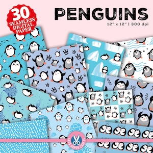 Pinguine Digitale Papiere - Süßer Pinguin Hintergrund - Pinguine Musterdesign - Winter Gletscher - Scrapbook Papier - Kommerzielle Nutzung