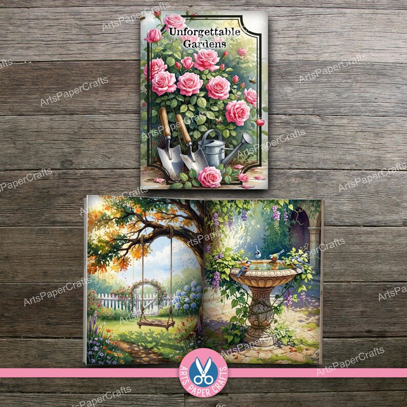 Secret Garden, Mini Books, Printable Book, Miniature, Junk Journal, Flowers, Digital Download, Ornament, Gift, Floral, Book Box, Craft Kit image 6